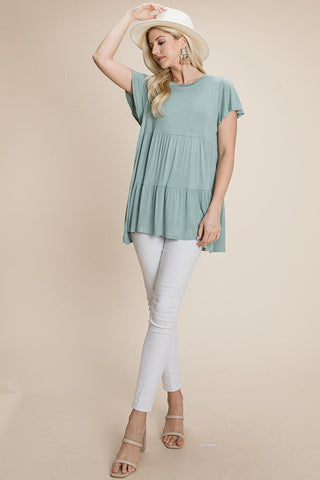 Tiered Pleated Ruffle Tunic Shirt Mini Dress