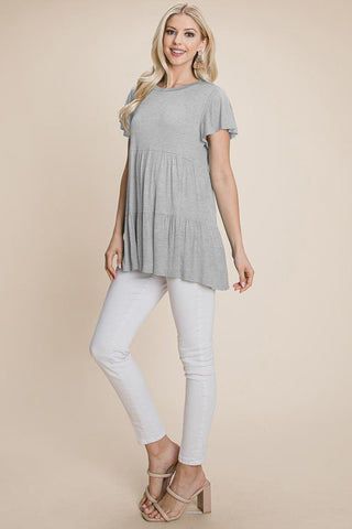 Tiered Pleated Ruffle Tunic Shirt Mini Dress