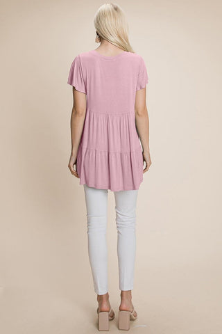 Tiered Pleated Ruffle Tunic Shirt Mini Dress