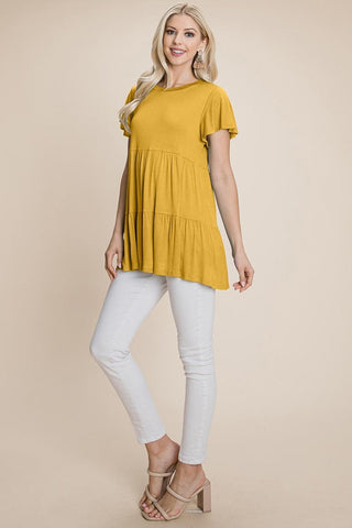 Tiered Pleated Ruffle Tunic Shirt Mini Dress