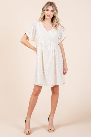 V Neck Geometric Print Babydoll A Line Mini Dress