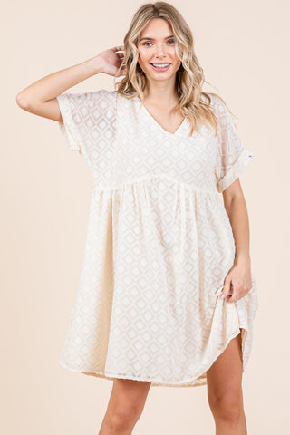 V Neck Geometric Print Babydoll A Line Mini Dress