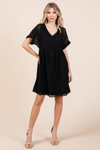 V Neck Geometric Print Babydoll A Line Mini Dress