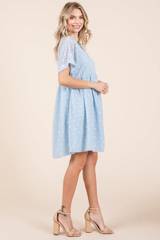 V Neck Geometric Print Babydoll A Line Mini Dress