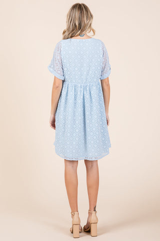 V Neck Geometric Print Babydoll A Line Mini Dress