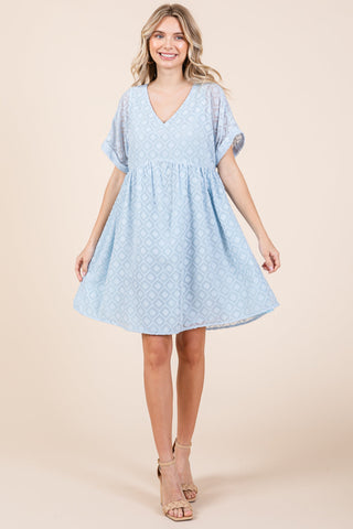 V Neck Geometric Print Babydoll A Line Mini Dress