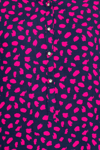 Grand & Greene V - Neck Rhinestone Button Detail Long Bishop Sleeves with Elastic Hem Printed Rayon Top - Glamourous Grace
