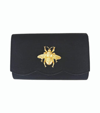 Ruby Scalloped - Faille Black Clutch