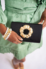 Ruby Scalloped - Faille Black Clutch