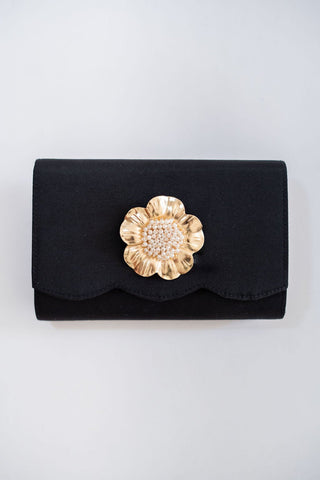 Ruby Scalloped - Faille Black Clutch