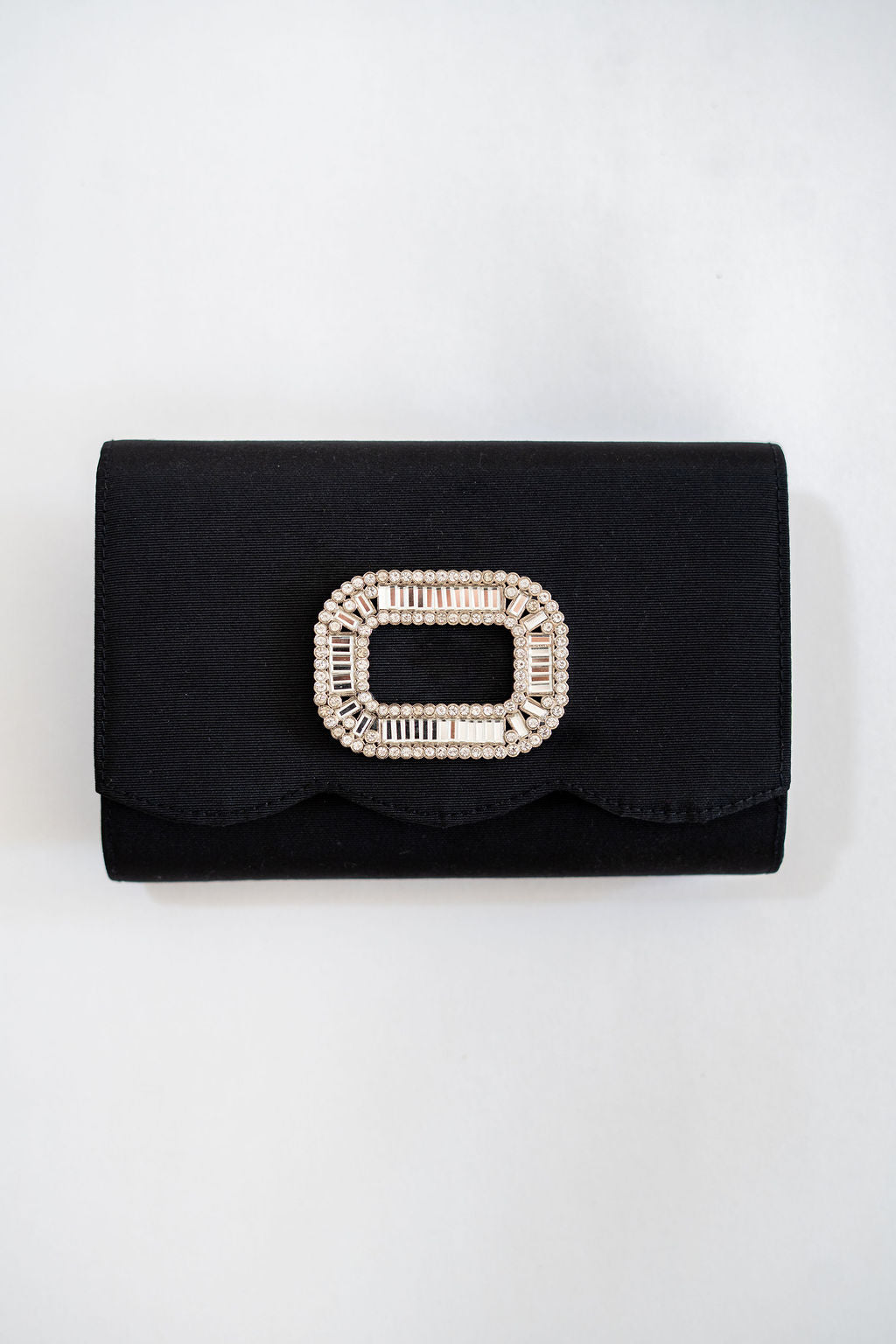 Ruby Scalloped - Faille Black Clutch