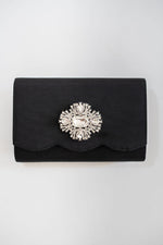 Ruby Scalloped - Faille Black Clutch