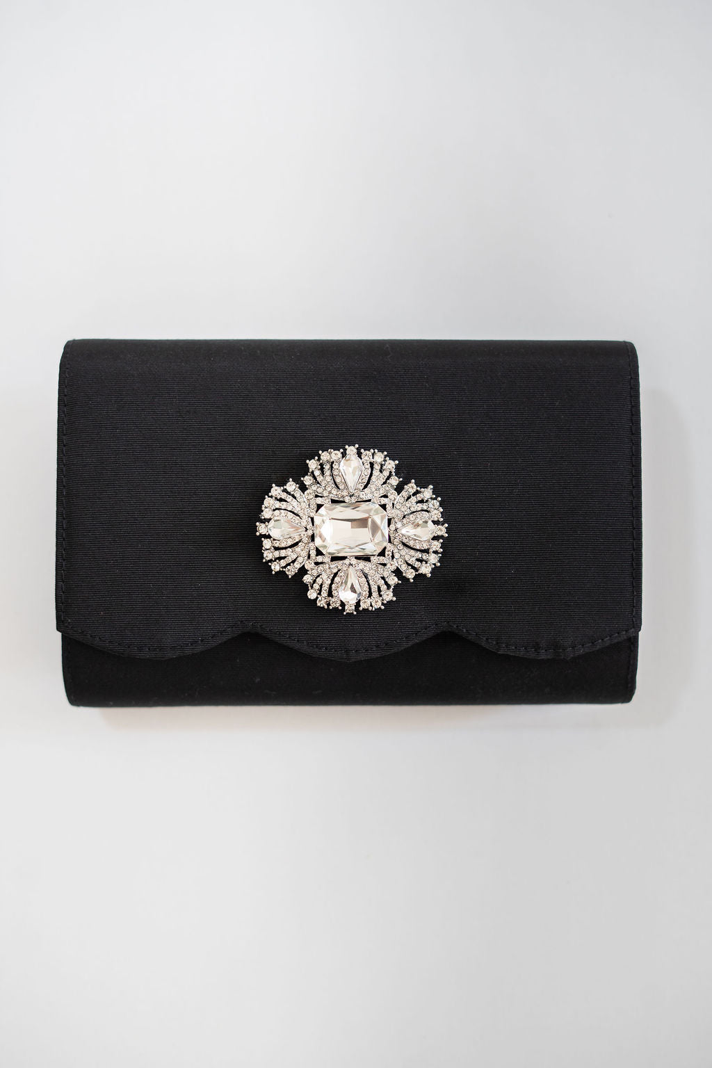 Ruby Scalloped - Faille Black Clutch
