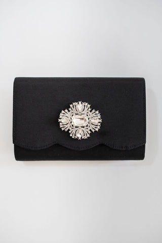 Ruby Scalloped - Faille Black Clutch