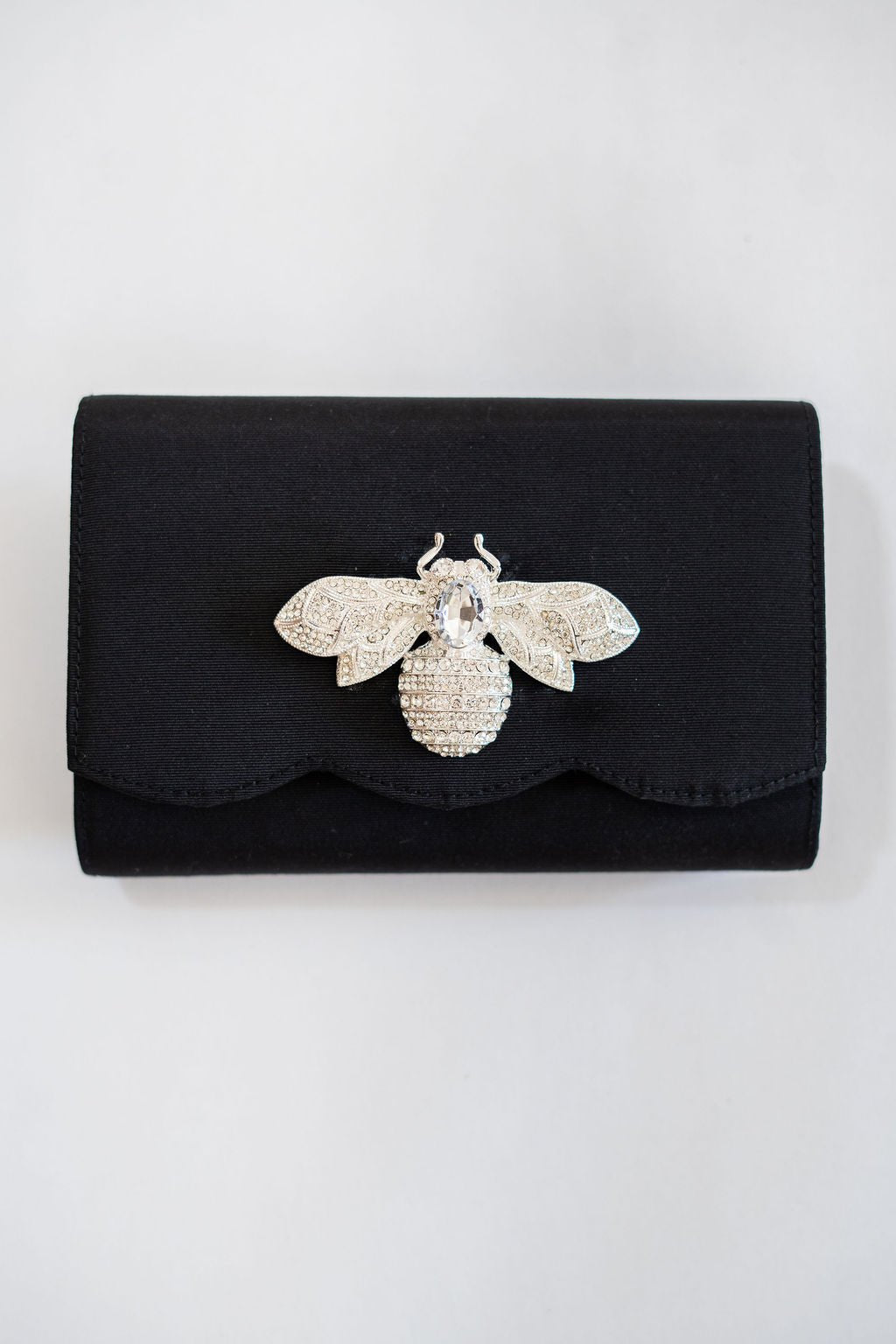 Ruby Scalloped - Faille Black Clutch