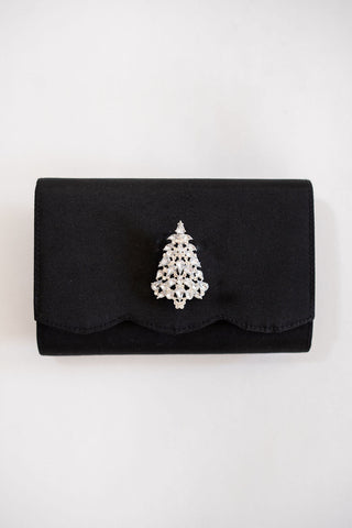 Ruby Scalloped - Faille Black Clutch
