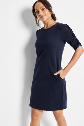Ruched Elbow Sleeve Dress