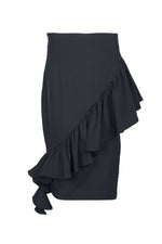 Why Dress Mid Waist Ruffled Zipper Side Solid Crepe Skirt - Glamourous Grace