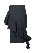 Why Dress Mid Waist Ruffled Zipper Side Solid Crepe Skirt - Glamourous Grace