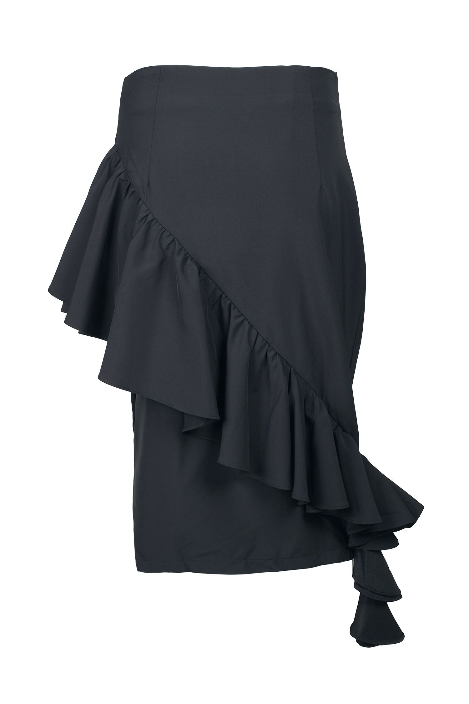 Why Dress Mid Waist Ruffled Zipper Side Solid Crepe Skirt - Glamourous Grace