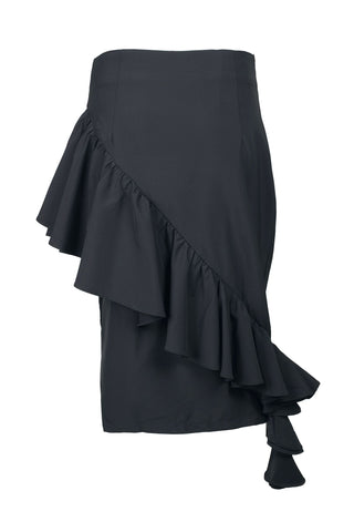 Why Dress Mid Waist Ruffled Zipper Side Solid Crepe Skirt - By Baano