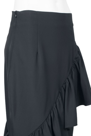 Why Dress Mid Waist Ruffled Zipper Side Solid Crepe Skirt - By Baano