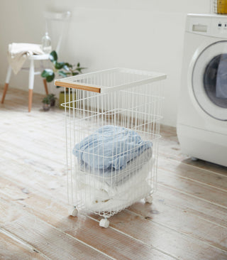 Rolling Wire Basket (24" H)  - Steel + Wood - By Baano