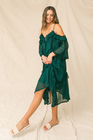 YOU'RE MINES STILL RUFFLED MIDI DRESS - By Baano