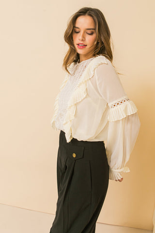 HIGH EXPECTATIONS KNIT EYELET TOP - By Baano