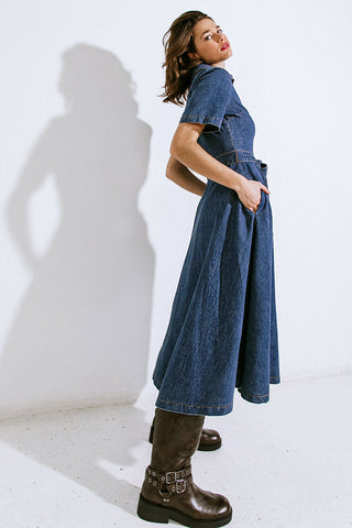 DAY IN THE LIFE DENIM MIDI DRESS - By Baano