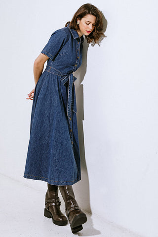 DAY IN THE LIFE DENIM MIDI DRESS - By Baano