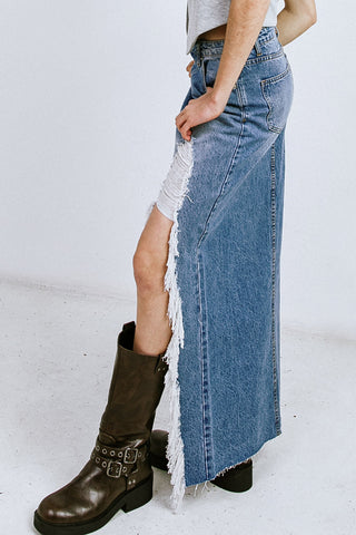 A DISTANT MEMORY DENIM MIDI SKIRT - By Baano