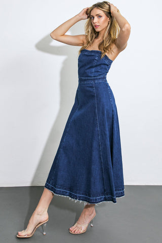 HERE GOES NOTHING DENIM MIDI DRESS - By Baano