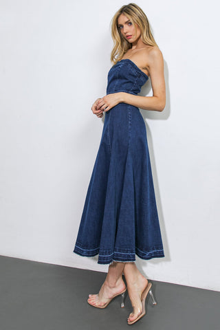 HERE GOES NOTHING DENIM MIDI DRESS - By Baano