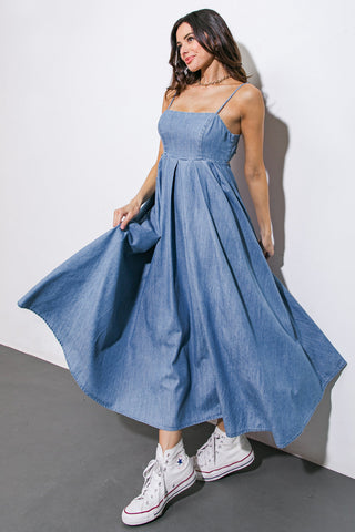 CAPTIVATING HEART DENIM MIDI DRESS - By Baano