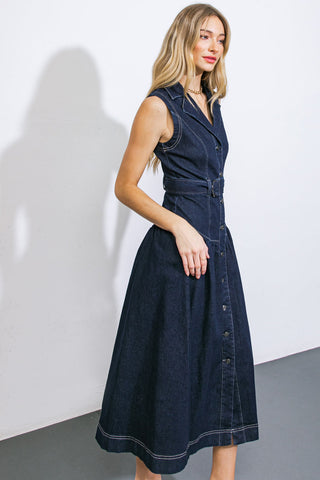 DEEP IN MY SOUL DENIM MIDI DRESS - By Baano