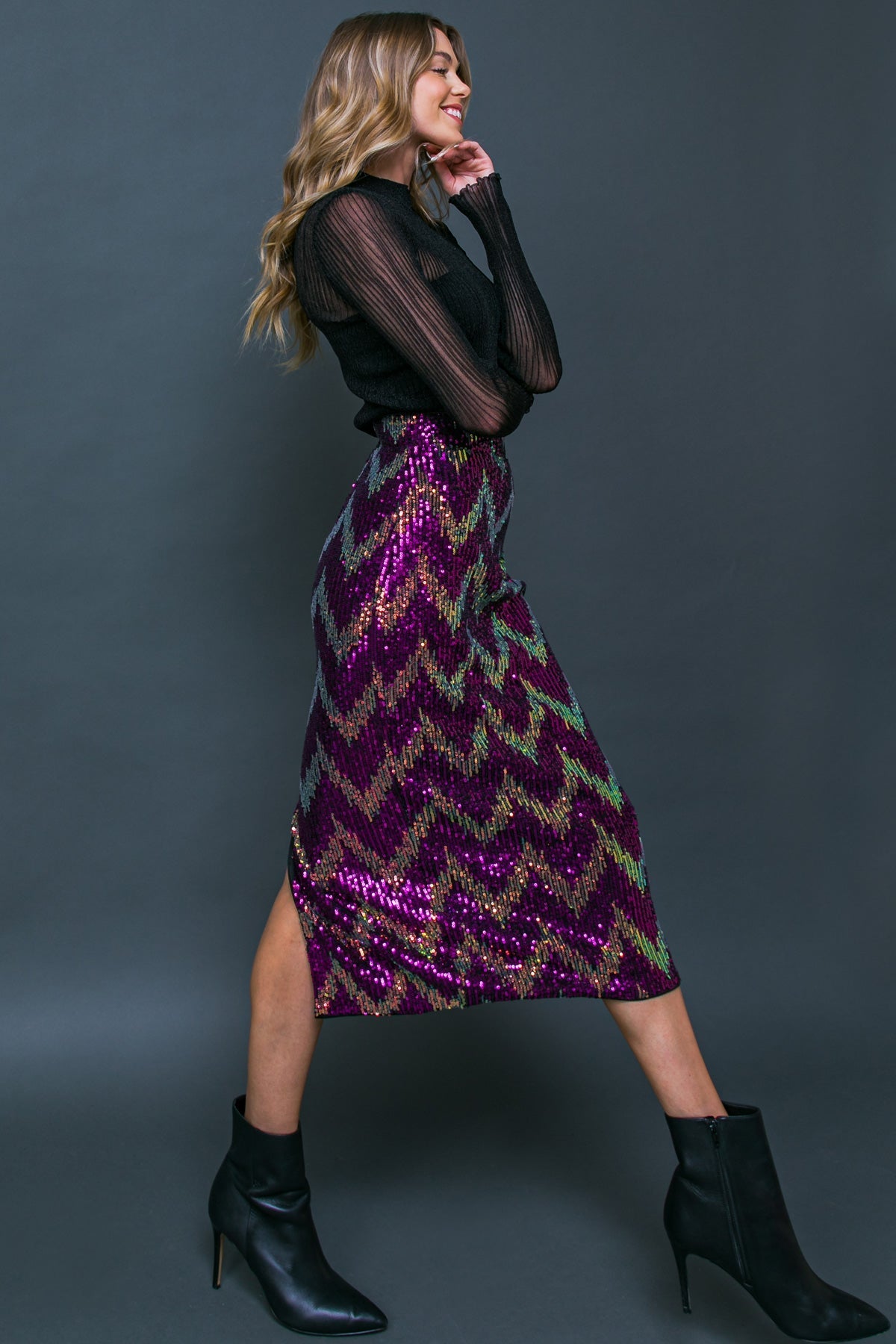 BE HAPPY FRIEND SEQUIN MIDI SKIRT - By Baano