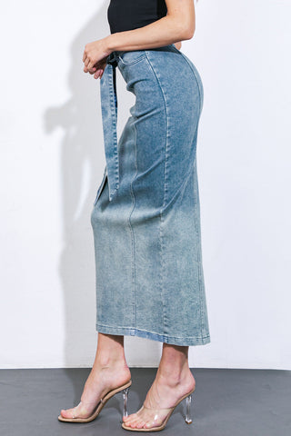 THE GRASS IS GREENER DENIM MIDI SKIRT - By Baano