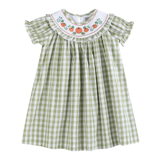 Sage Green Gingham Pumpkin Smocked Bishop Dress
