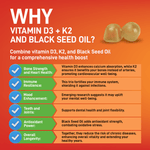 5000 IU Vitamin D3 With Vitamin K2 & Black Seed Oil - By Baano