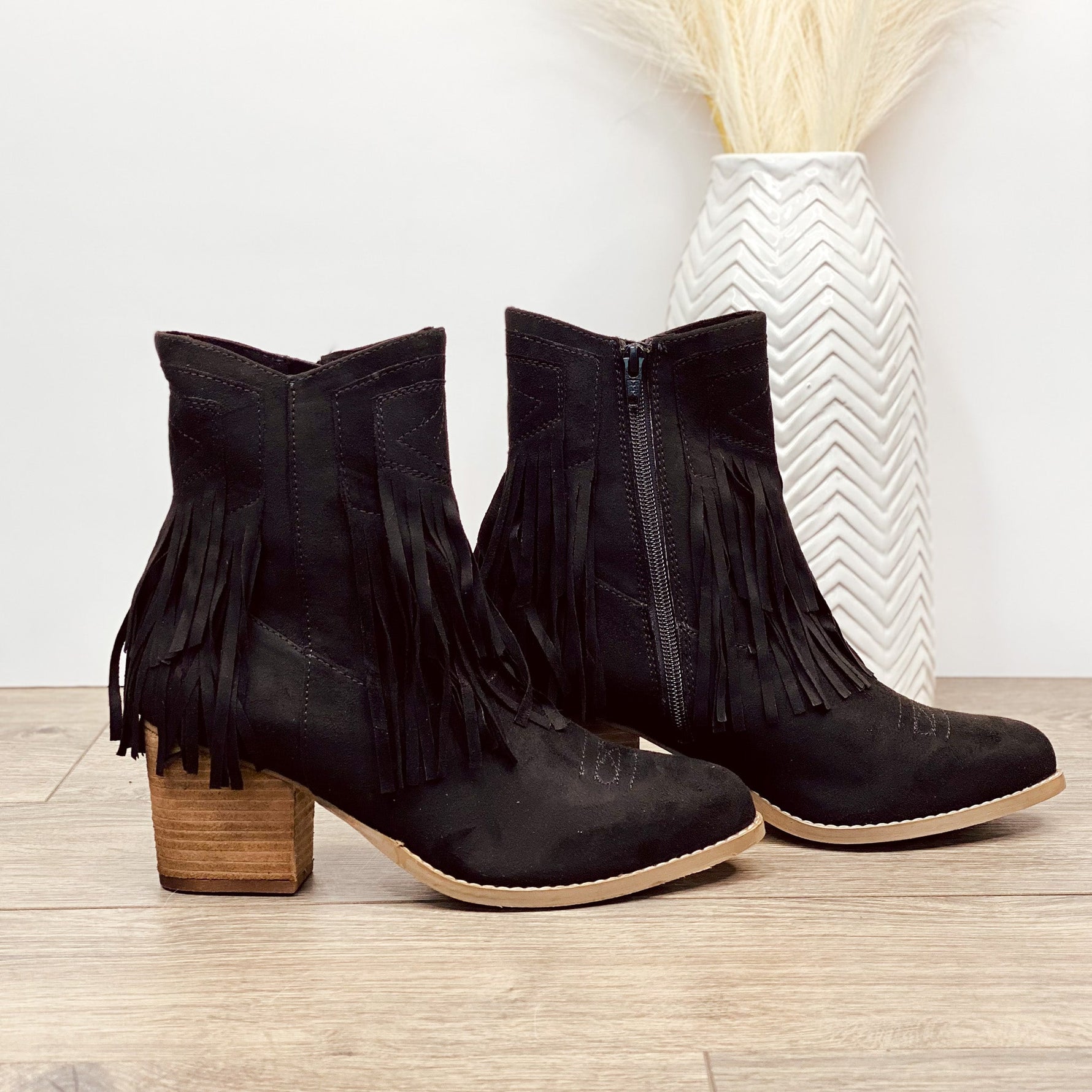 Sandra Fringe Booties in Black Naughty Monkey