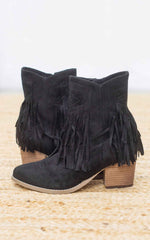 Sandra Fringe Booties in Black