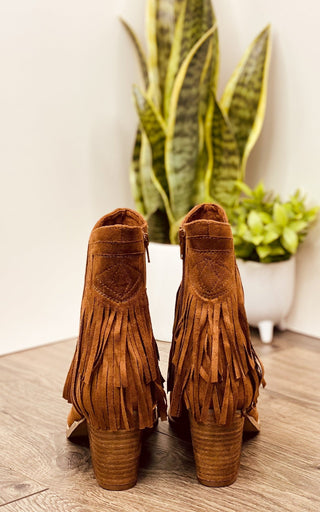 Sandra Fringe Booties in Tan - By Baano