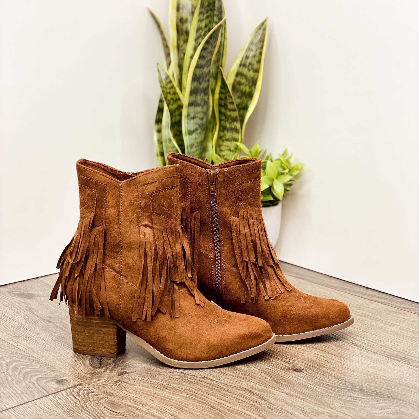 Sandra Fringe Booties in Tan Naughty Monkey