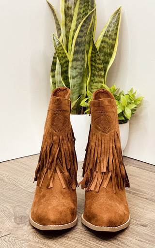 Sandra Fringe Booties in Tan - By Baano