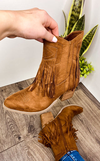 Sandra Fringe Booties in Tan - By Baano
