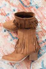 Sandra Fringe Booties in Tan Naughty Monkey