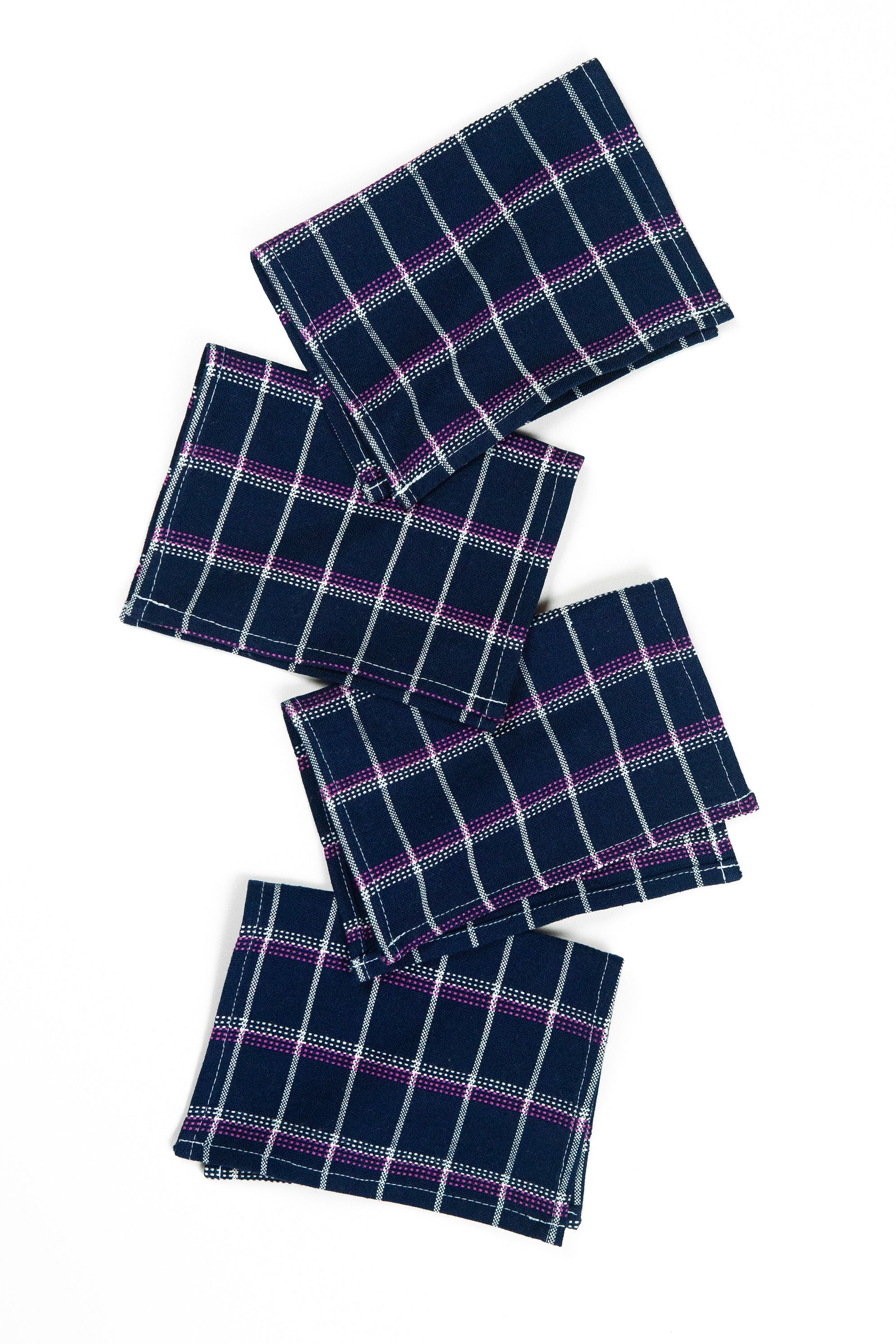 San Lucas Plaid Navy Cocktail Napkins, Set of 4