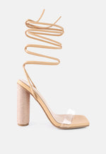 Scansta Lace Up Rhinestone Embellished Heel Sandals