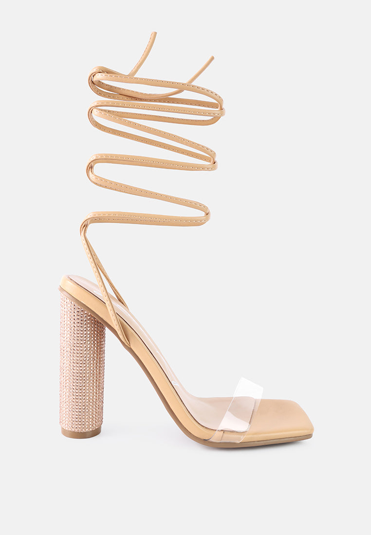 Scansta Lace Up Rhinestone Embellished Heel Sandals